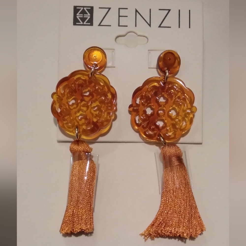 🧡NWT ZENZII Tortoise Allure Resin Tassel Earrings 2.5" - Picture 1 of 13